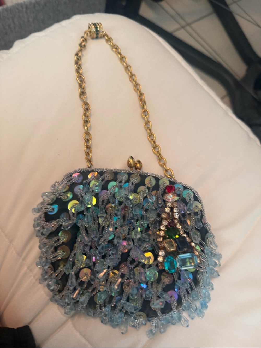 Embellished Sequin & Bead Evening Bag - Blue